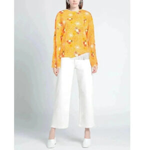 Collina Strada Blouse Size XS Orange Poppy Print Cotton Top Floral